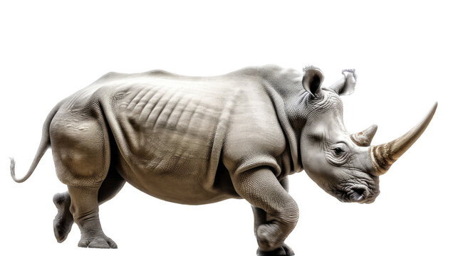  a Rhinoceros, running and walking, impressive beast, Nature-themed, photorealistic illustrations in a PNG. cutout, isolated. Generative AI