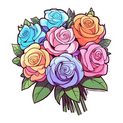 bouquet of colorful Rose, Rose bouquet pastel color