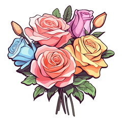 bouquet of colorful Rose, Rose bouquet pastel color