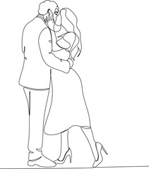 one line drawing of hugging couple vector minimalism. Single hand drawn continuous of man and woman in romantic moment.