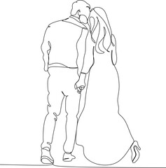 one line drawing of hugging couple vector minimalism. Single hand drawn continuous of man and woman in romantic moment.