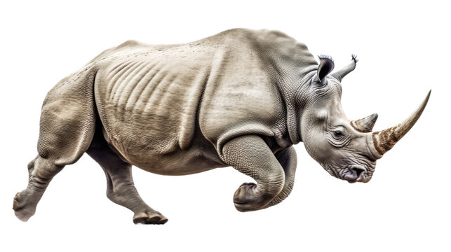  a Rhinoceros, running and walking, impressive beast, Nature-themed, photorealistic illustrations in a PNG. cutout, isolated. Generative AI