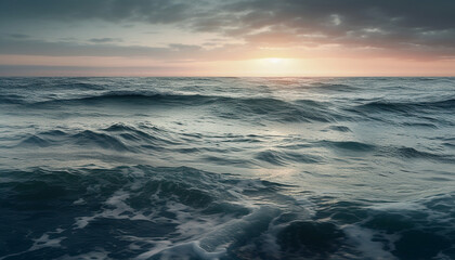 Naklejka na ściany i meble Sunset over the tranquil seascape, a beauty generated by AI