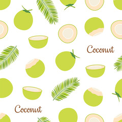 flat vector seamless pattern of green coconut