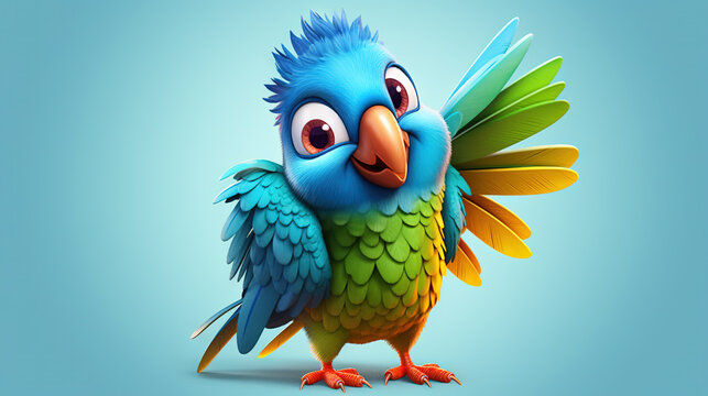 Colorful parrot, cartoon illustration - generative AI, AI generated