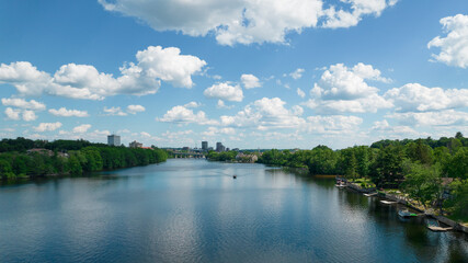 Fototapeta na wymiar Manchester, New Hampshire landscape with river and sky