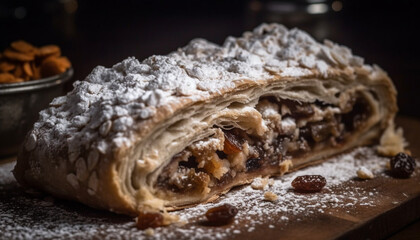 Freshly baked apple strudel, a sweet indulgence generated by AI