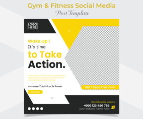 gym and fitness square flyer post banner and social media post template design
