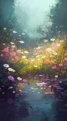Fototapeta na wymiar Phone wallpaper revealing colorful wildflowers. Generative AI Image