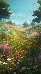 Plakat Phone wallpaper revealing colorful wildflowers. Generative AI Image