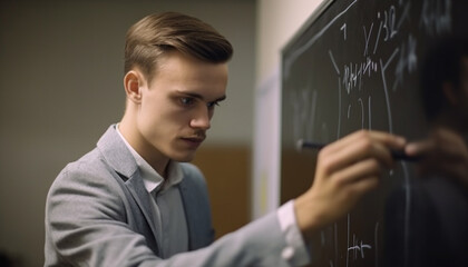 Serious high school student studying science indoors generated by AI