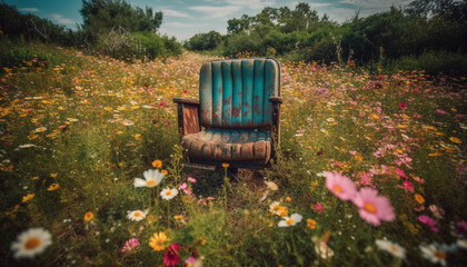 Relaxing on a chair in a meadow generated by AI