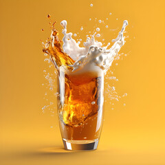 Glass of beer with foam splash Made by AI Artificial intelligence - obrazy, fototapety, plakaty