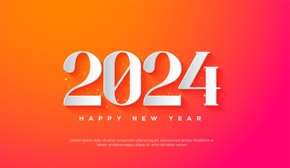 2024 happy new year background on orange background