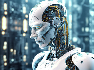 Obraz na płótnie Canvas Advanced artificial intelligence for the futurist robot technology. modern, IoT, 5G. Generative Ai.