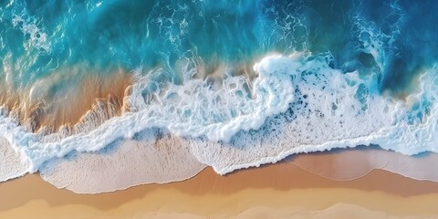 Naklejka na ściany i meble Aerial view drone over beach sea.by generative ai