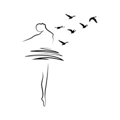 woman with birds, vector illustration