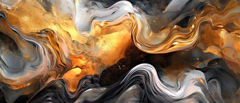 Abstract liquid background featuring a metallic color penetration in motion. Gorgeous illustration, wallpaper texture. Generative AI. 