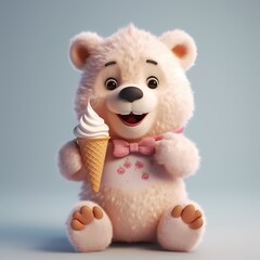 3d render of teddy bear eating an ice cream,Generative AI