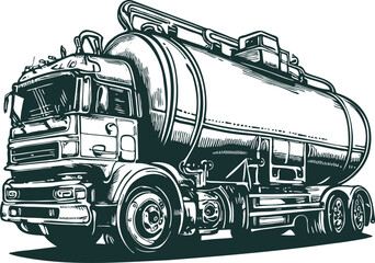 truck fuel truck vector stencil engraving on white background - obrazy, fototapety, plakaty