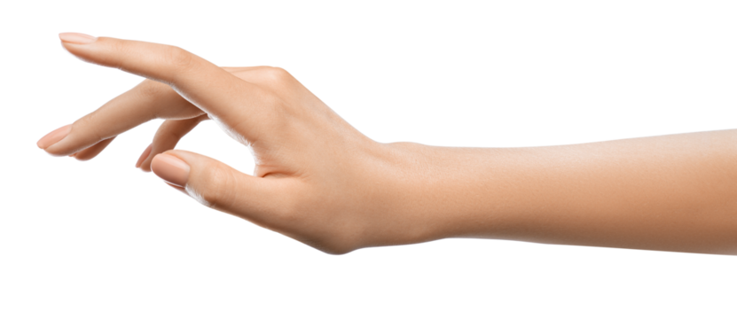 Closeup of female hand shaped to hold a phone. The hand is shaped for holding a smartphone or similar.