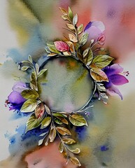 수채화 파스텔 꽃과 잎, 틀 안에 원하는 글을 쓸 수 있는 꽃장식. ai 생성