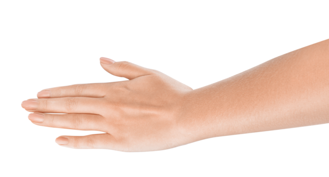 Open Palm. Female hand indicating a stop sign, presenting a clear boundary or limit to an interaction. Transparent Isolated PNG