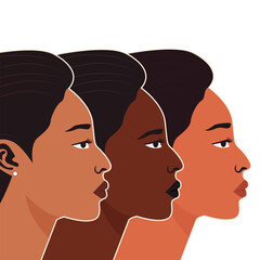 Side profile of a diverse group of woman vector illustration