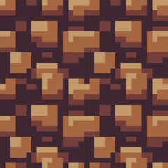 Brown brick wall pixel art stile texture. Abstract seamless fashion trend pattern, vector illustration. Stones are arranged in random pattern, giving the design natural and organic feel. 