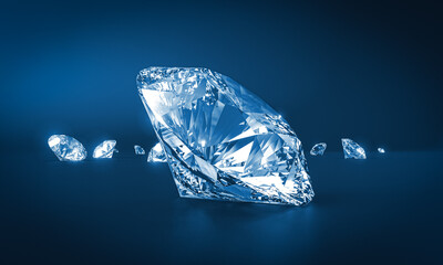 3d diamonds on a blue background.