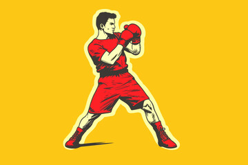 Fototapeta na wymiar Doodle inspired Boxer fighter boxing training, cartoon sticker, sketch, vector, Illustration