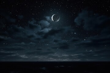  a night sky with the moon and stars above the ocean and a dark sky with clouds and stars above the ocean and a distant moon in the distance. generative ai