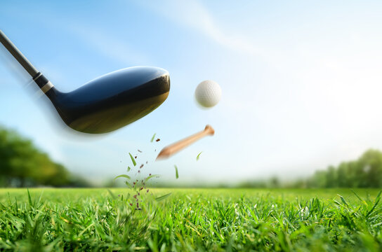 Motion action of teeing off golf ball with drivers.