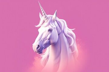 Naklejka na ściany i meble a white unicorn with a pink background and a pink background with a white unicorn's head and a pink background with a white unicorn's head. generative ai