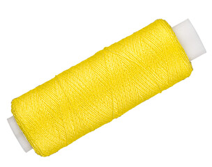 Spool with yellow thread for sewing, supply for sewing, isolated object on white or transparent...
