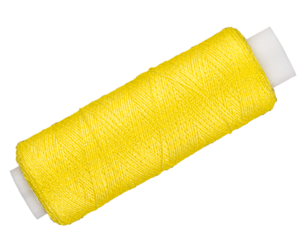 Spool with yellow thread for sewing, supply for sewing, isolated object on white or transparent background 
