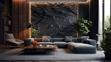 Obraz na płótnie Canvas Modern interior design of a living room in an apartment. Generative AI