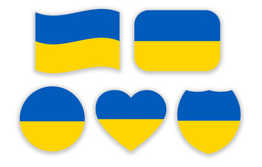 Ukraine national flag. Ukrainian flag. Wave, circle, heart, shield shape