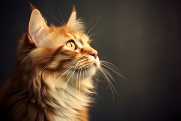 Long haired ginger cat profile portrait studio shot