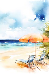 beach chairs and umbrella