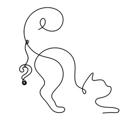 Silhouette of abstract cat with question mark in line drawing on white