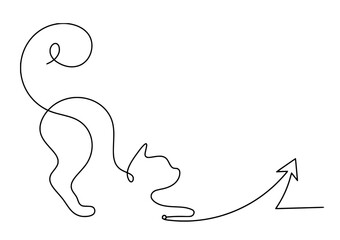 Silhouette of abstract cat with direction in line drawing on white