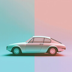 Ai generated illustration Vintage toy car on color background.