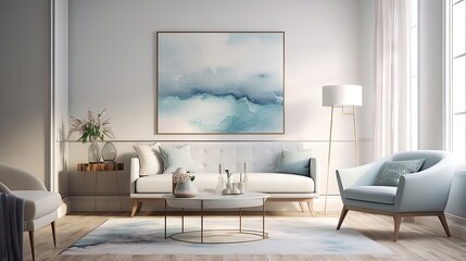 Fototapeta na wymiar Impressionistic Serenity: A Minimalistic Watercolor Living Room 4. Generative AI