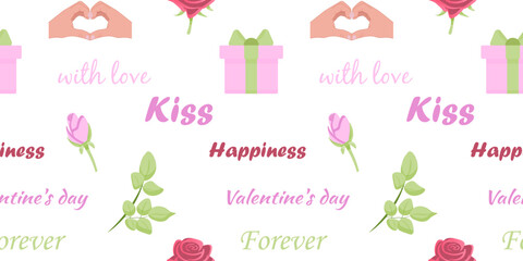 seamless pattern for Valentine's day. Short phrases. Love and romance. Vector