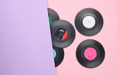 Vinyl recors on pastel background. Creative music layout