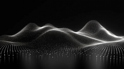 Abstract wave particle with moving dots and lines for music instrument. Flow of particles. Cyber technology illustration. 3d rendering. Generative Ai.