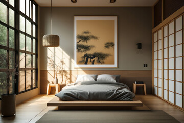 Find your inner peace in this serene and tranquil bedroom with a comfortable bed and natural light from the window. AI Generative