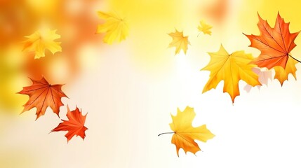 Autumn natural background with yellow and red maple leaves are flying and falling down, generate ai