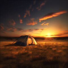 A camping tent by sunset
